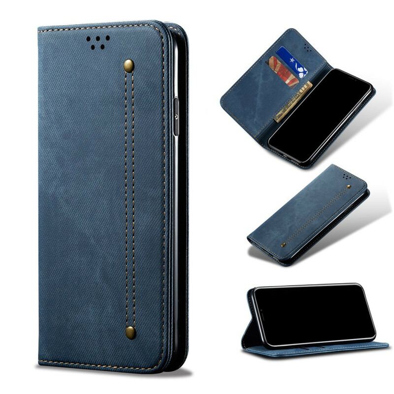 Capa De Celular Para iPhone 12 Pro Max Flip Textura De Jeans De Couro Sintético