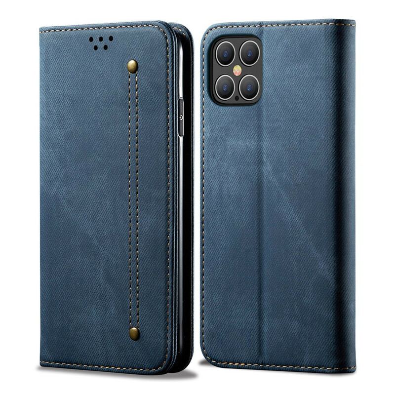 Capa De Celular Para iPhone 12 Pro Max Flip Textura De Jeans De Couro Sintético