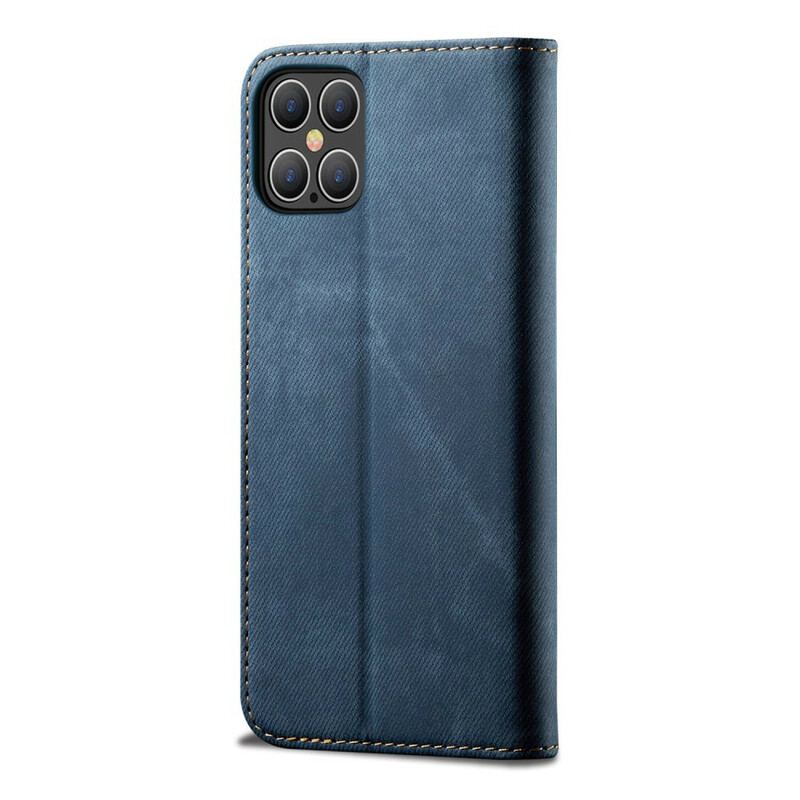 Capa De Celular Para iPhone 12 Pro Max Flip Textura De Jeans De Couro Sintético