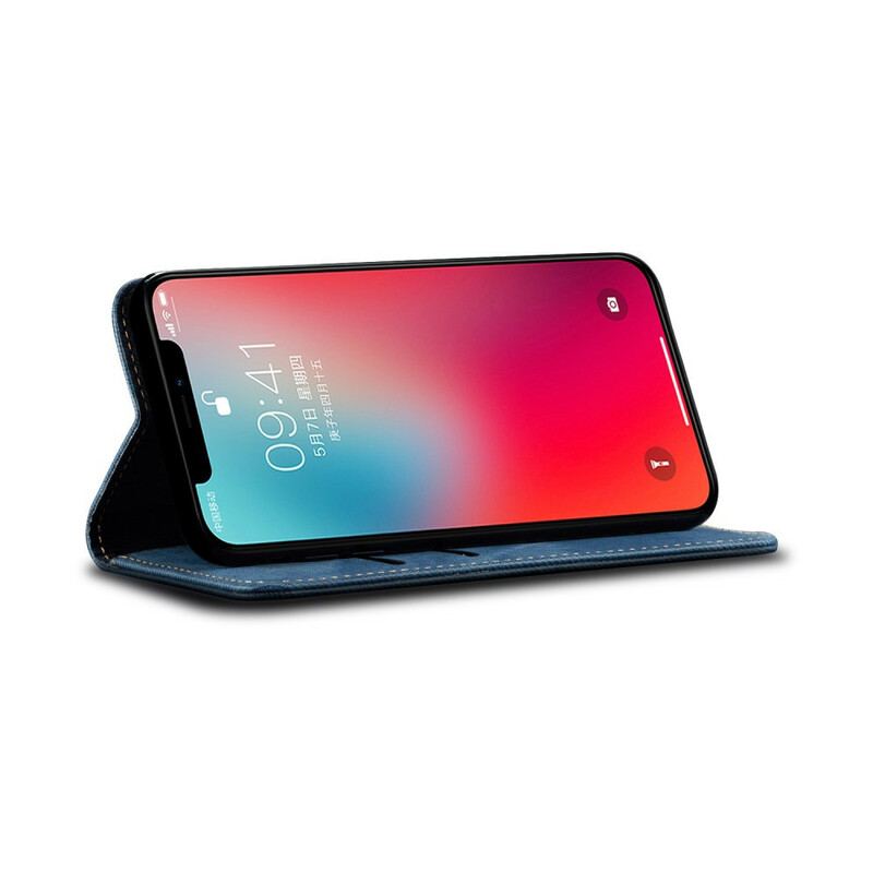 Capa De Celular Para iPhone 12 Pro Max Flip Textura De Jeans De Couro Sintético