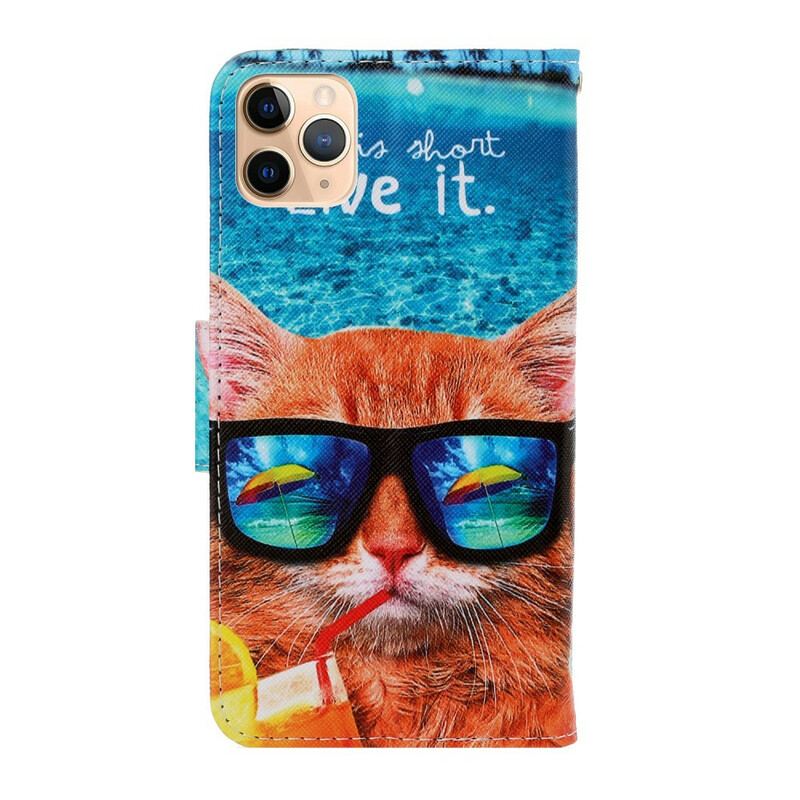 Capa De Couro Para iPhone 12 Pro Max De Cordão Cat Live It Strappy