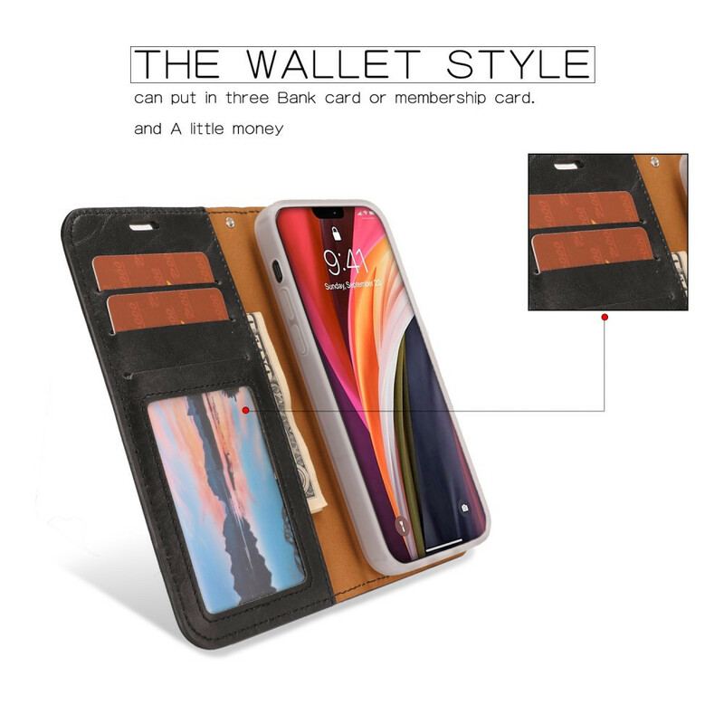 Capa Capa De Couro Para iPhone 12 Pro Max Estilo De Couro Envelhecido Destacável