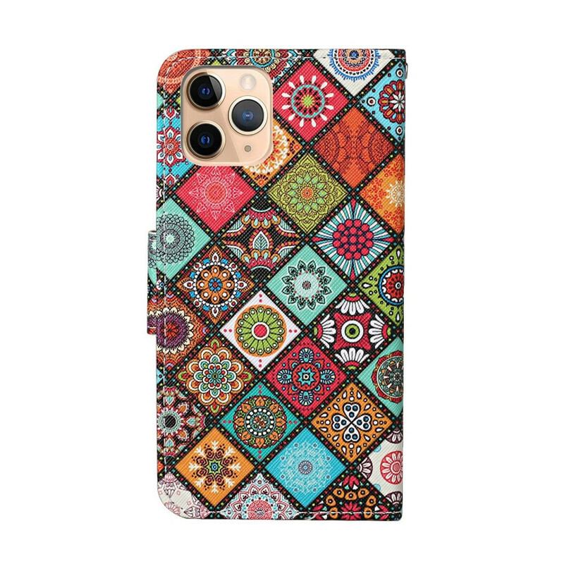 Capa De Couro Para iPhone 12 Pro Max Mandalas De Patchwork Com Cordão