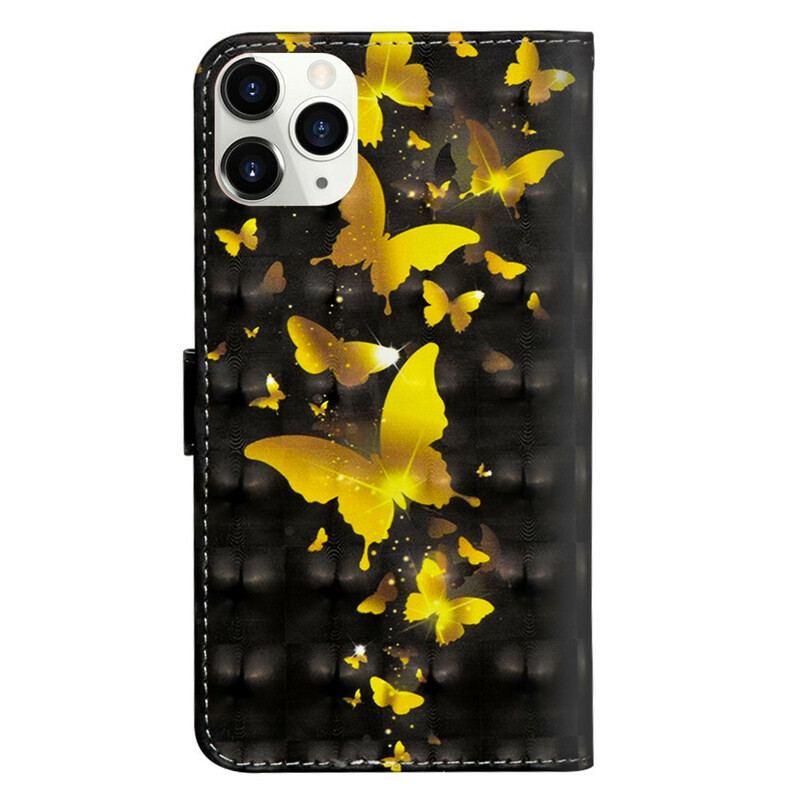 Capa Em Pele Para iPhone 12 Pro Max Borboletas Amarelas