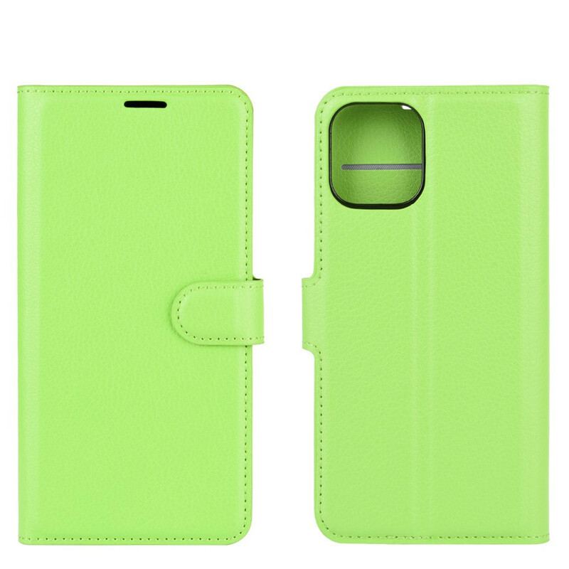 Capa Flip Para iPhone 12 Pro Max Clássico Efeito Couro Lichia