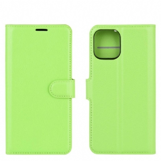 Capa Flip Para iPhone 12 Pro Max Clássico Efeito Couro Lichia