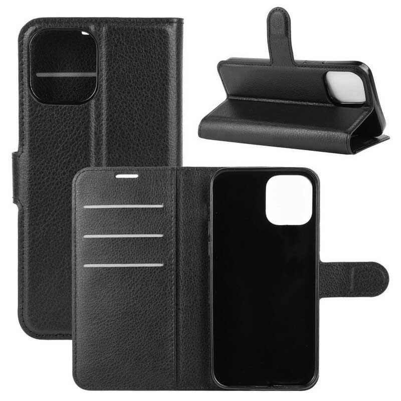 Capa Flip Para iPhone 12 Pro Max Clássico Efeito Couro Lichia