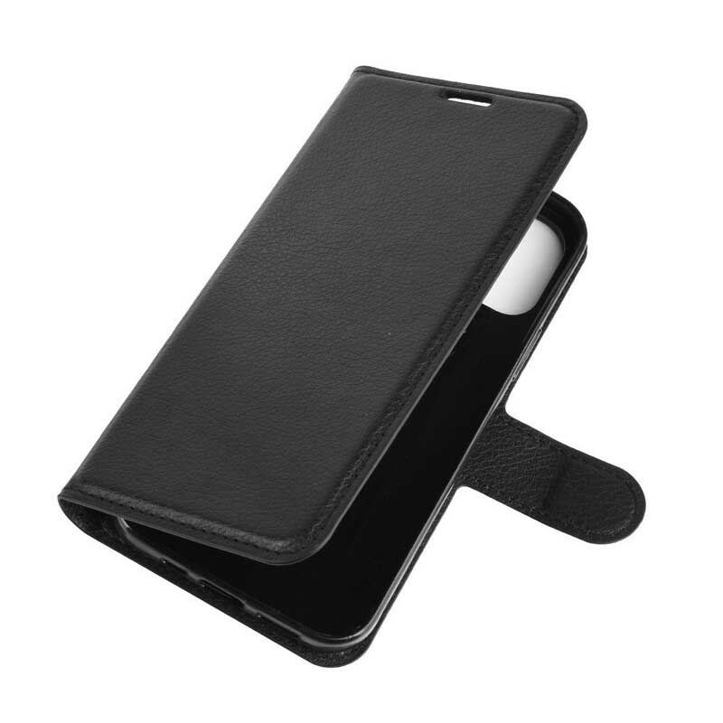 Capa Flip Para iPhone 12 Pro Max Clássico Efeito Couro Lichia