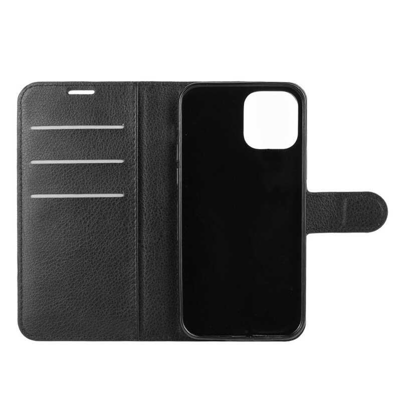 Capa Flip Para iPhone 12 Pro Max Clássico Efeito Couro Lichia