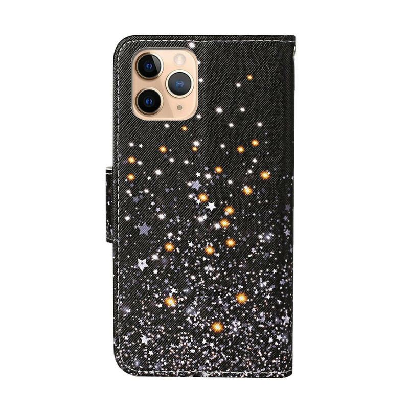 Capa Flip Para iPhone 12 Pro Max Estrelas E Lantejoulas Com Cordão