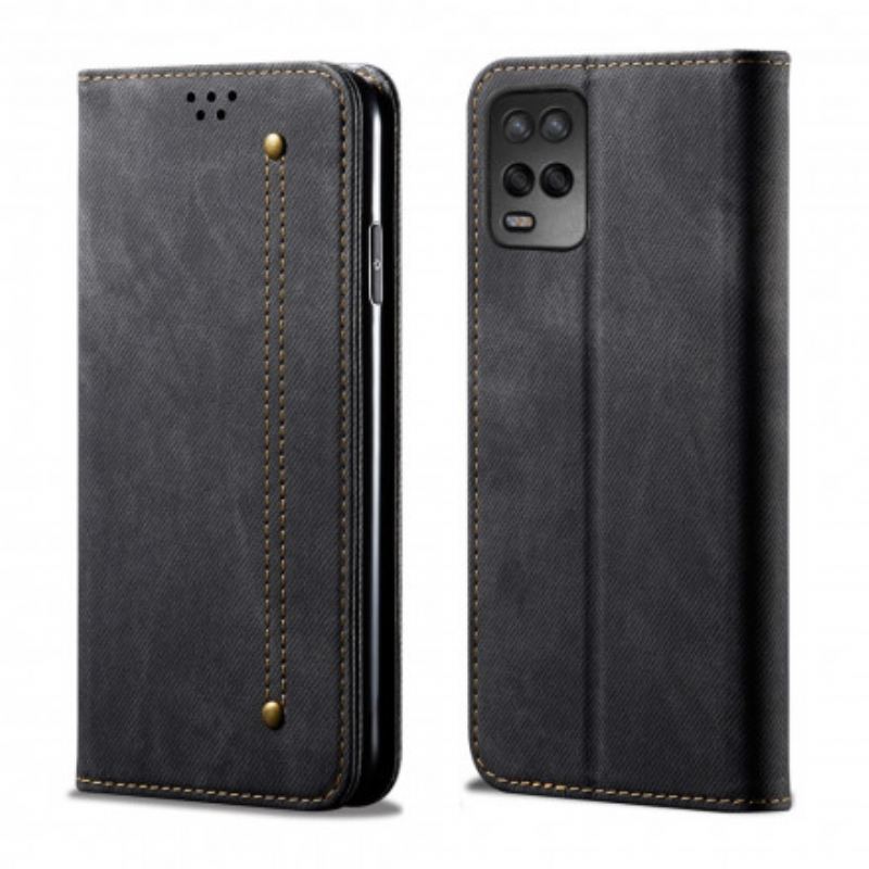 Capa De Celular Para Oppo A54 5G / A74 5G Flip Tecido Jeans