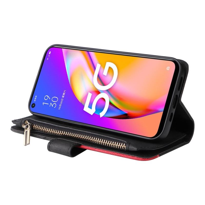 Capa De Couro Para Oppo A54 5G / A74 5G Bicolor Com Porta Moedas