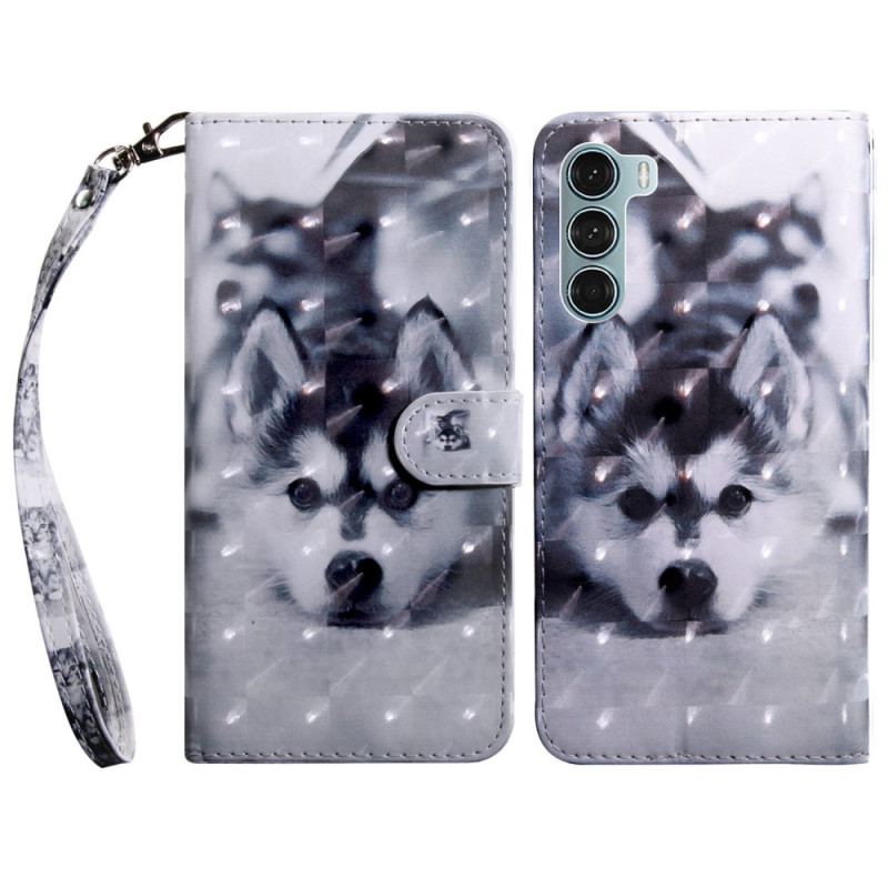 Capa De Couro Para Oppo A54 5G / A74 5G Cachorro Husky Com Cordão