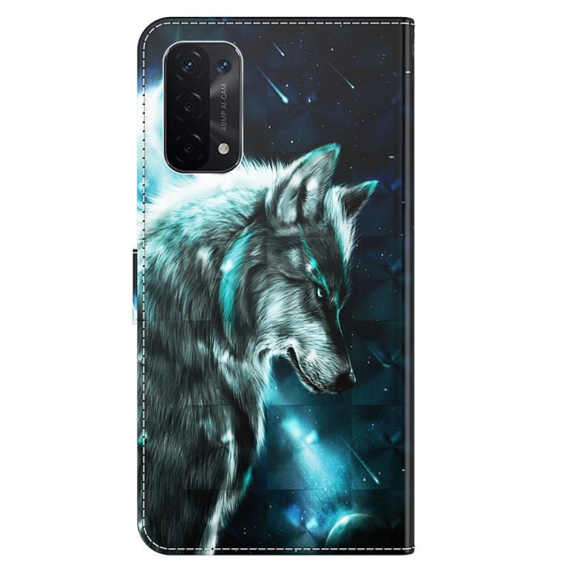 Capa De Couro Para Oppo A54 5G / A74 5G De Cordão Lobo Cordão