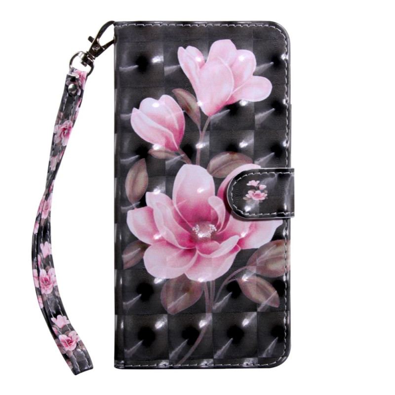 Capa De Couro Para Oppo A54 5G / A74 5G Flores Com Cordão