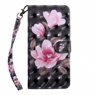 Capa De Couro Para Oppo A54 5G / A74 5G Flores Com Cordão