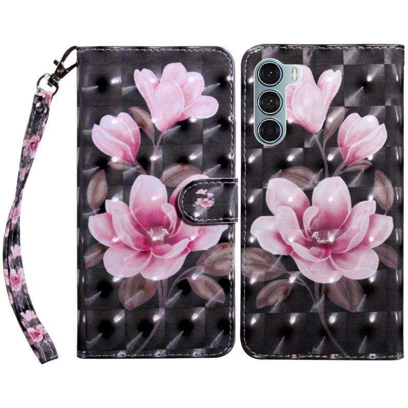 Capa De Couro Para Oppo A54 5G / A74 5G Flores Com Cordão