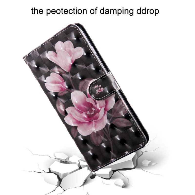 Capa De Couro Para Oppo A54 5G / A74 5G Flores Com Cordão