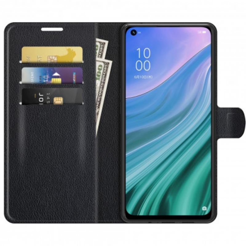 Capa De Couro Para Oppo A54 5G / A74 5G Couro Sintético De Lichia Clássico