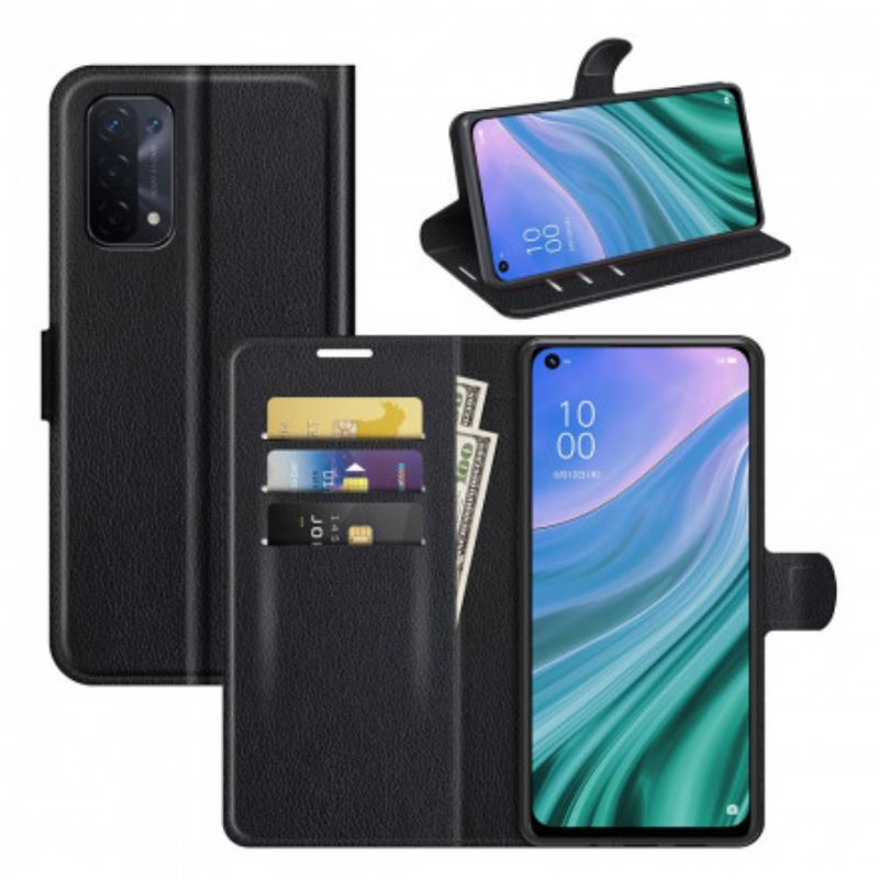 Capa De Couro Para Oppo A54 5G / A74 5G Couro Sintético De Lichia Clássico