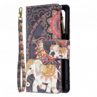 Capa Em Pele Para Oppo A54 5G / A74 5G Bolso Elefante Com Zíper