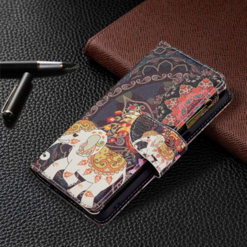 Capa Em Pele Para Oppo A54 5G / A74 5G Bolso Elefante Com Zíper