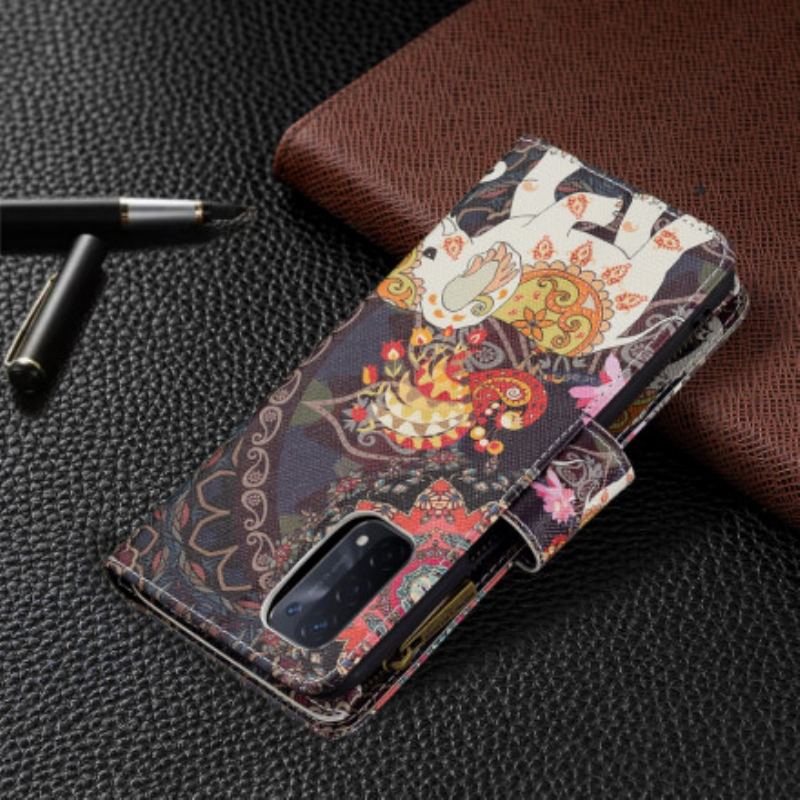 Capa Em Pele Para Oppo A54 5G / A74 5G Bolso Elefante Com Zíper