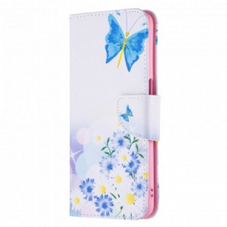 Capa Em Pele Para Oppo A54 5G / A74 5G Borboletas E Flores Pintadas