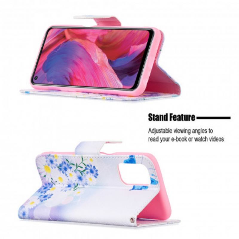 Capa Em Pele Para Oppo A54 5G / A74 5G Borboletas E Flores Pintadas