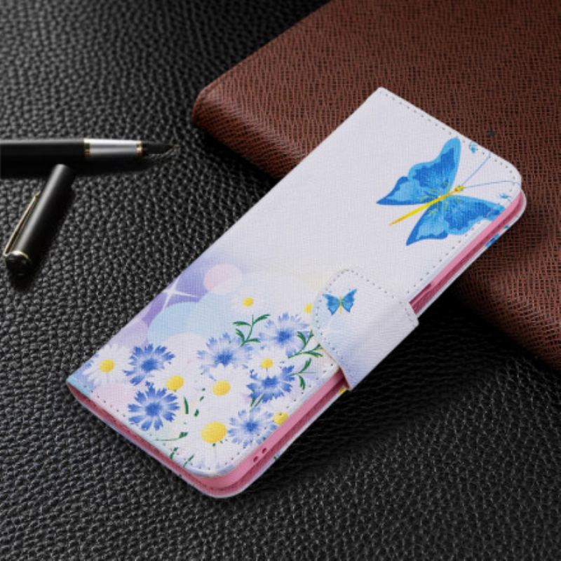 Capa Em Pele Para Oppo A54 5G / A74 5G Borboletas E Flores Pintadas