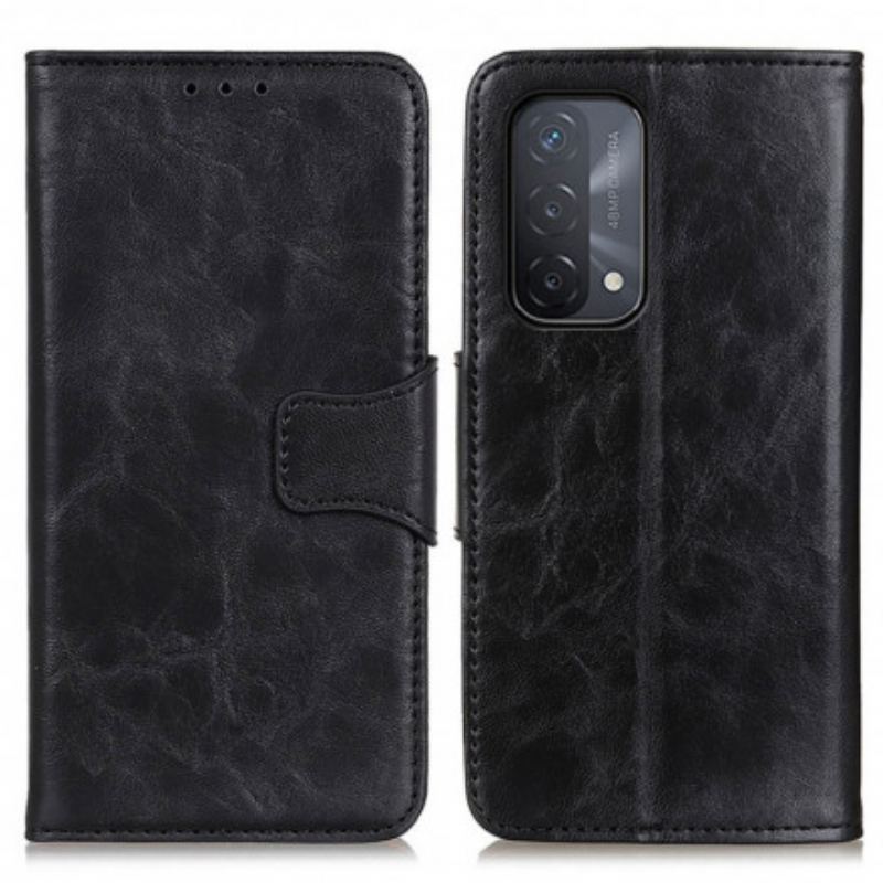 Capa Em Pele Para Oppo A54 5G / A74 5G Fecho Reversível De Couro Rachado