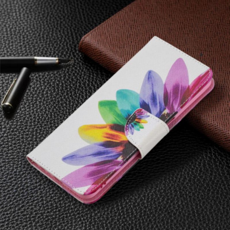 Capa Em Pele Para Oppo A54 5G / A74 5G Flor Aquarela