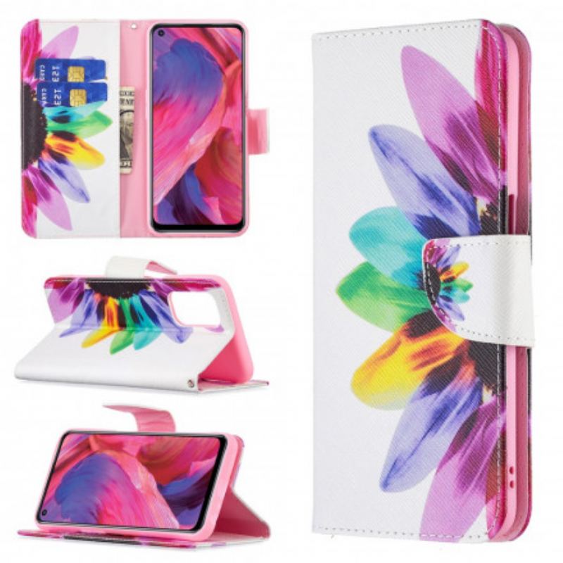 Capa Em Pele Para Oppo A54 5G / A74 5G Flor Aquarela