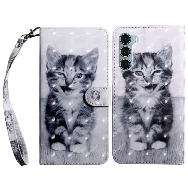 Capa Em Pele Para Oppo A54 5G / A74 5G Gatinho Com Cordão