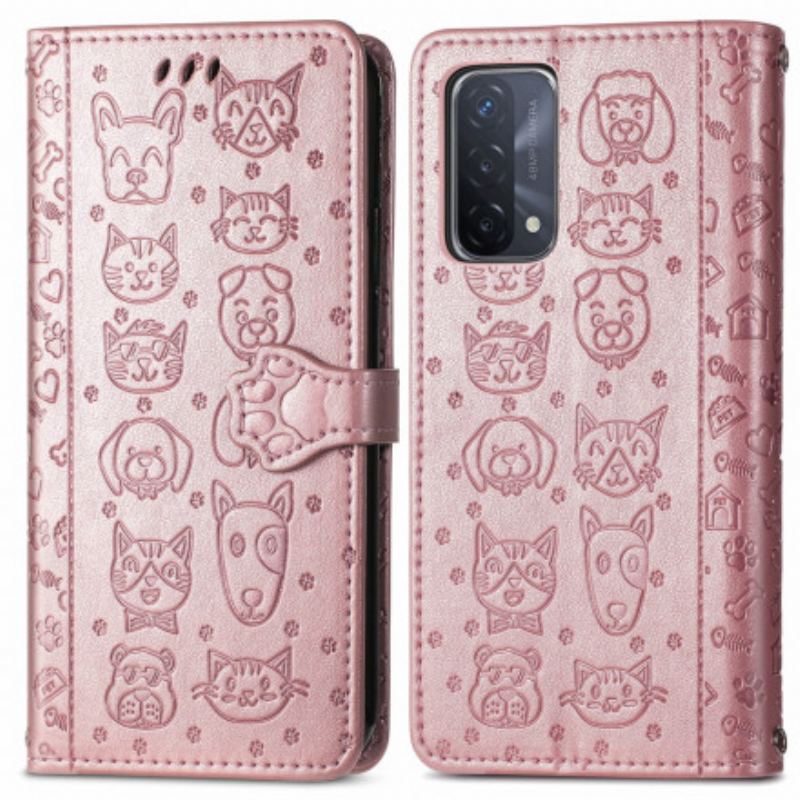 Capa Flip Para Oppo A54 5G / A74 5G Animais Animados