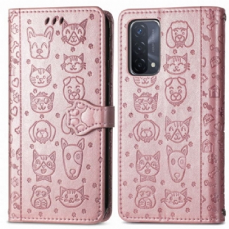 Capa Flip Para Oppo A54 5G / A74 5G Animais Animados