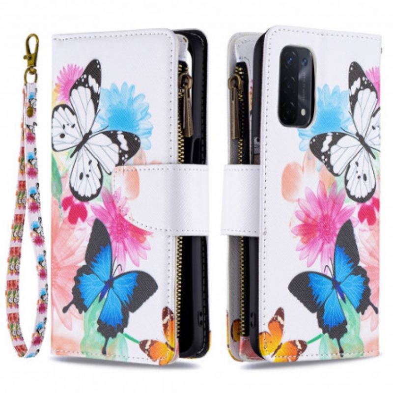 Capa Flip Para Oppo A54 5G / A74 5G Bolso Com Zíper De Borboletas