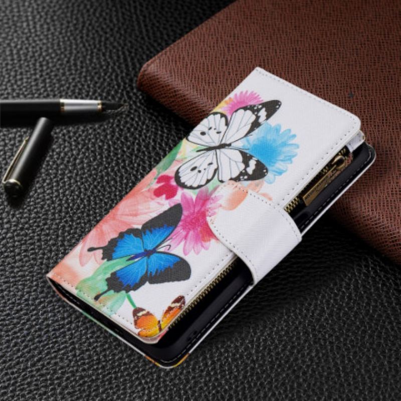 Capa Flip Para Oppo A54 5G / A74 5G Bolso Com Zíper De Borboletas