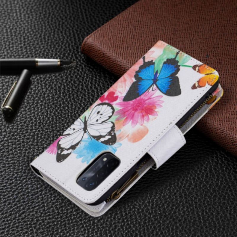 Capa Flip Para Oppo A54 5G / A74 5G Bolso Com Zíper De Borboletas