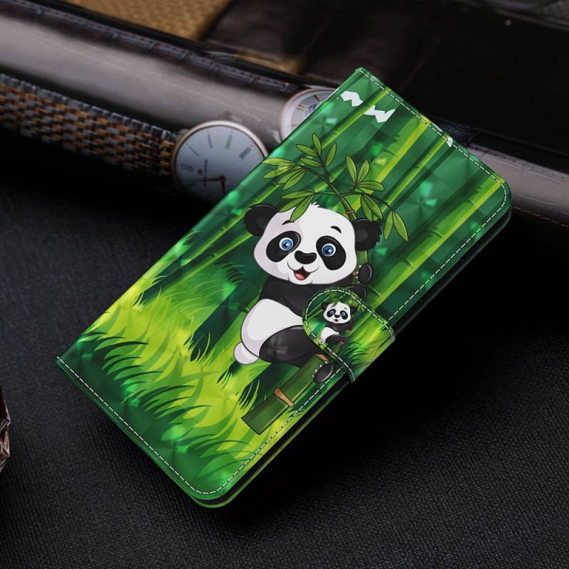 Capa Flip Para Oppo A54 5G / A74 5G De Cordão Panda E Bambu Com Lanyard