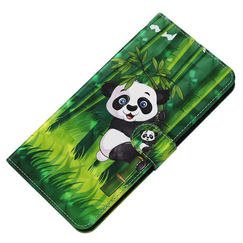 Capa Flip Para Oppo A54 5G / A74 5G De Cordão Panda E Bambu Com Lanyard