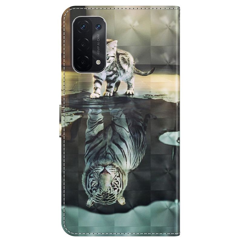 Capa Flip Para Oppo A54 5G / A74 5G De Cordão Sonho De Gatinha Strappy