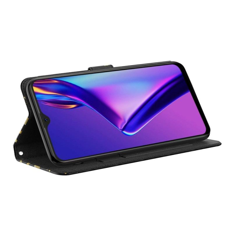 Capa Flip Para Oppo A54 5G / A74 5G De Cordão Tanga Borboletas