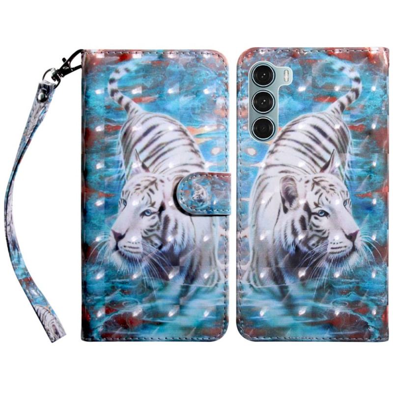 Capa Flip Para Oppo A54 5G / A74 5G Couro Sintético De Tigre Com Cordão