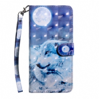 Capa Flip Para Oppo A54 5G / A74 5G Lobo Com Cordão