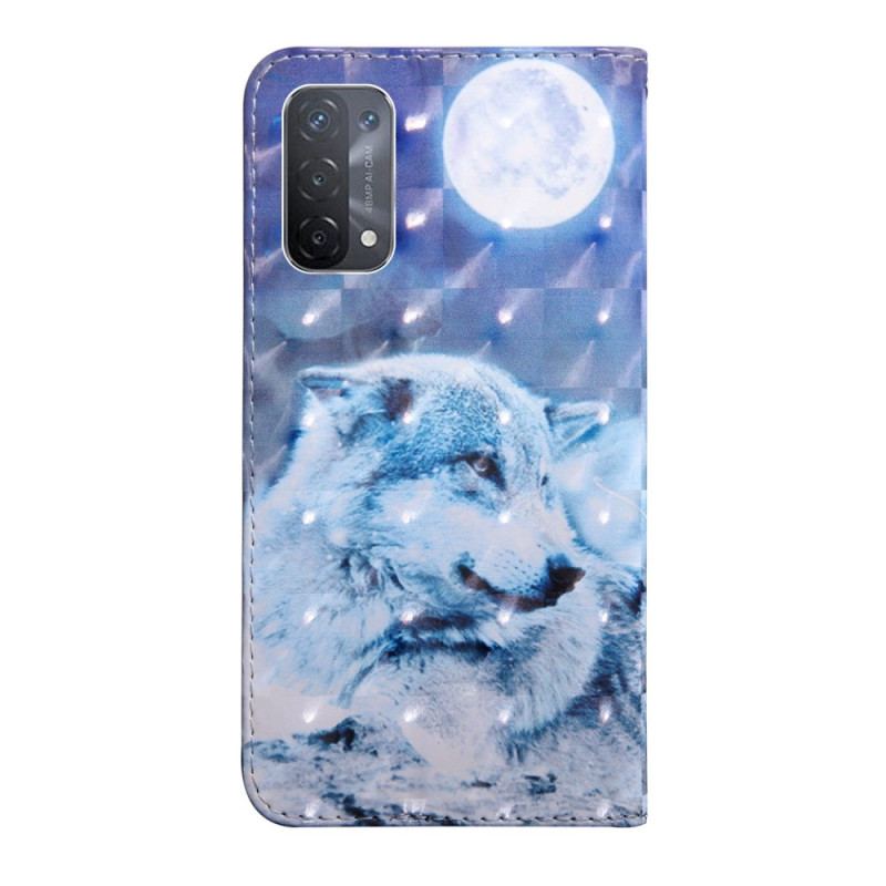 Capa Flip Para Oppo A54 5G / A74 5G Lobo Com Cordão