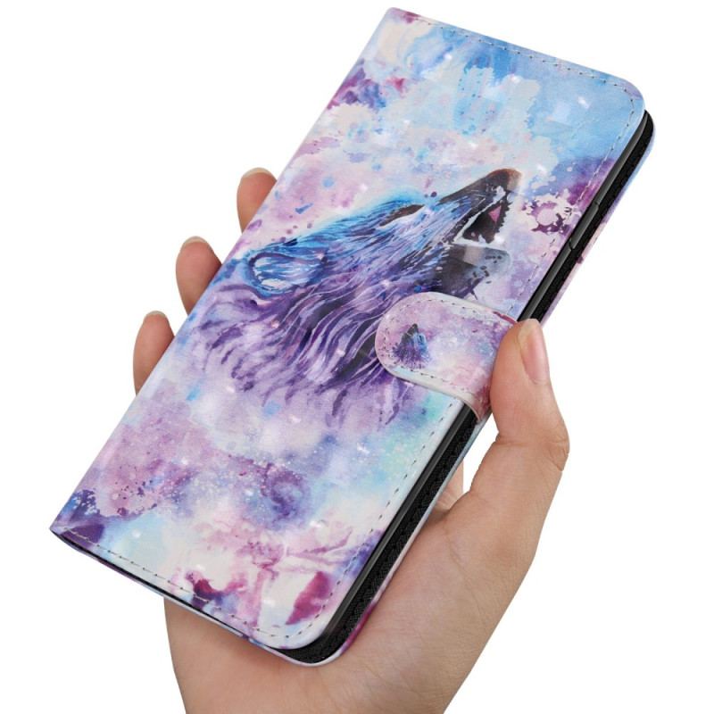 Capa Flip Para Oppo A54 5G / A74 5G Lobo Com Cordão