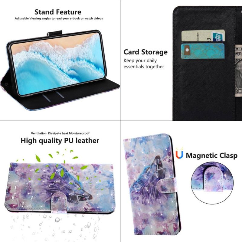 Capa Flip Para Oppo A54 5G / A74 5G Lobo Com Cordão