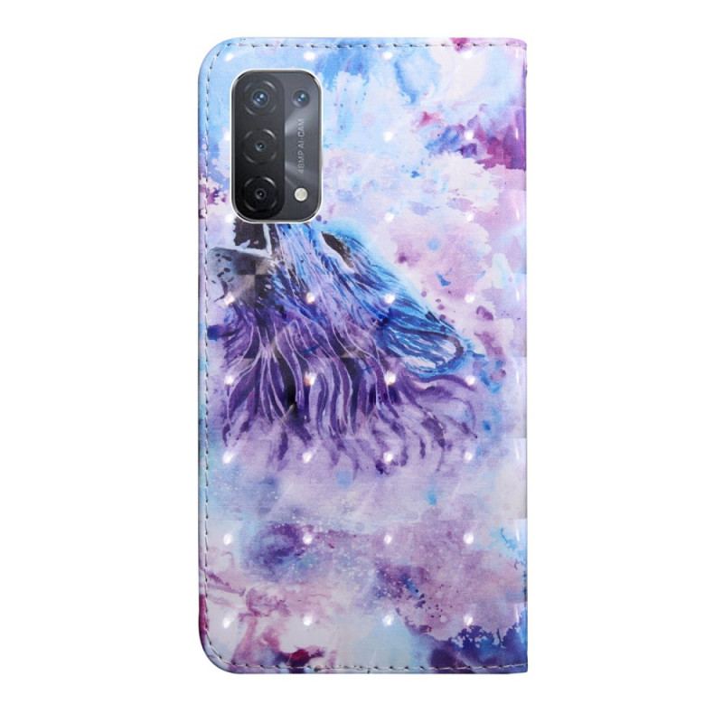 Capa Flip Para Oppo A54 5G / A74 5G Lobo Com Cordão