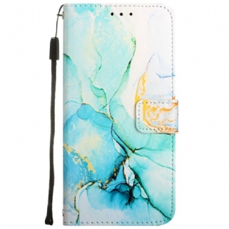 Capa Flip Para Oppo A54 5G / A74 5G Mármore Com Cordão